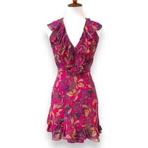 Saloni Womens Cece Mini Dress Pink Floral Slik Sleeveless Ruffle Lined Zip 0